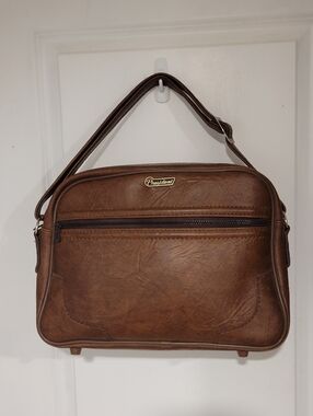 Vintage President Brown Faux Leather Travel Bag Korea 16” Overnight